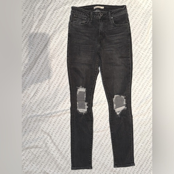 Levi’s 721 Ripped Knees High Rise Skinny - Distressed Washed Black - Size 27 - Picture 3 of 10